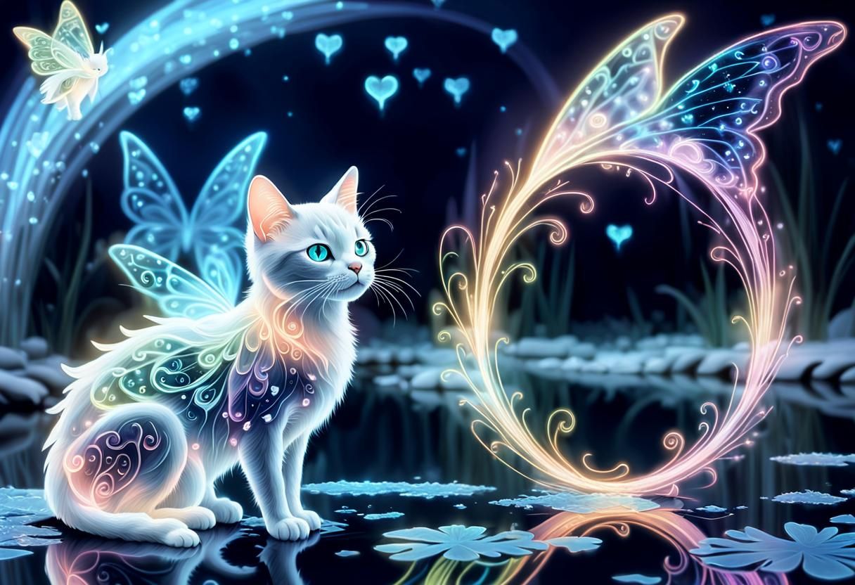 Glowing Fairy Cat with Neon Outlines