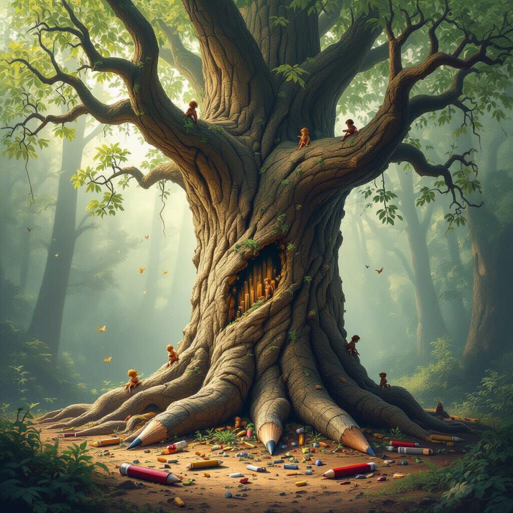 Ancient Tree Grows From Giant Pencil: Fantasy Art