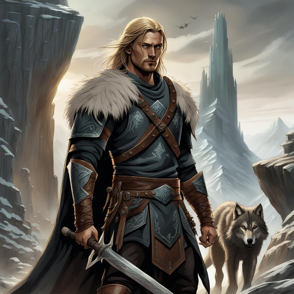 Epic Fantasy Warrior in Dark Leather Armor, Holding Boromir...