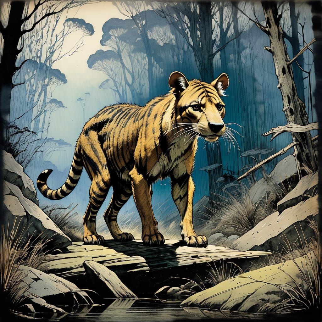 Tasmanian Tiger in Mystical, Vivid Detail