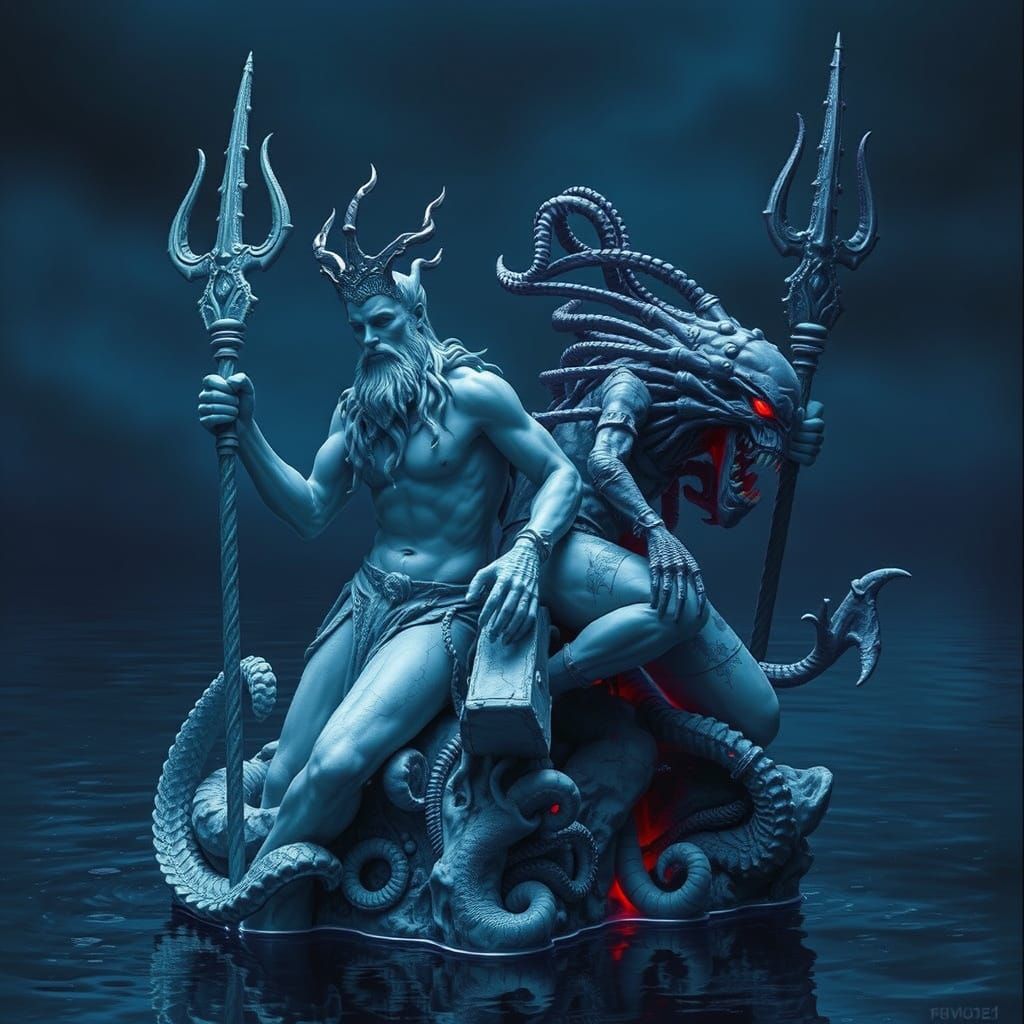 Neptune and Triton in Gothic Biomechanical Style