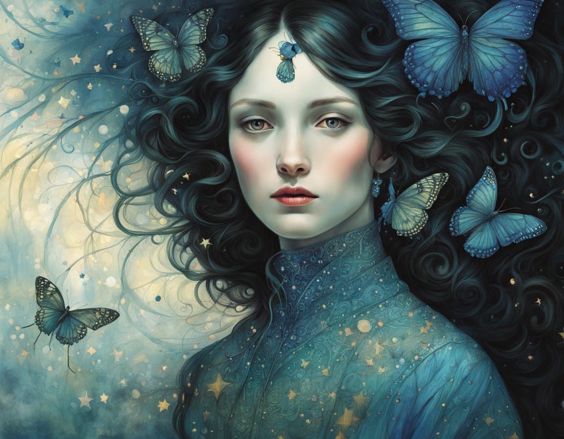 Celestial Goddess Emanates Iridescent Splendor