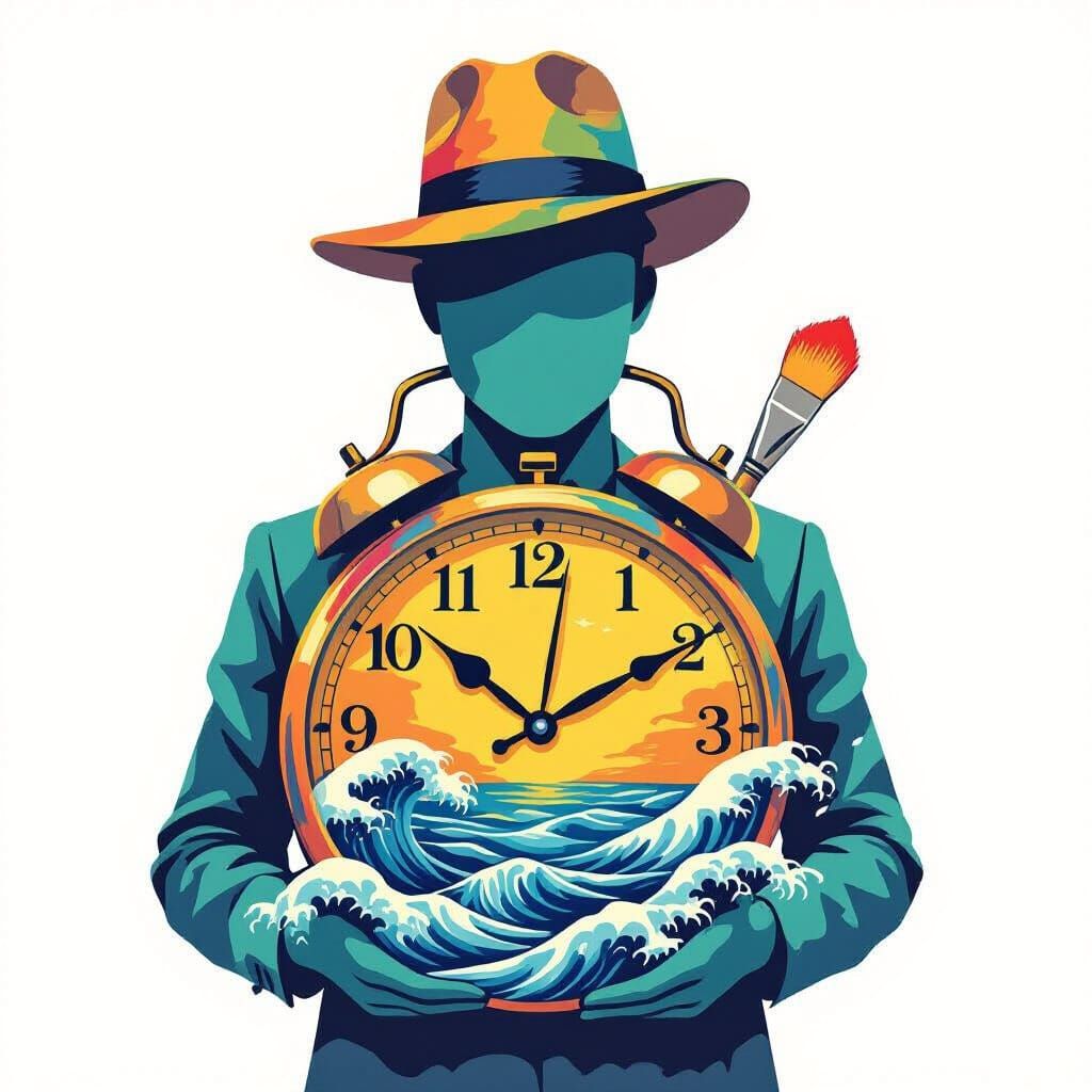 Abstract Figure: Painter's Palette Head, Clock Torso, Ocean ...