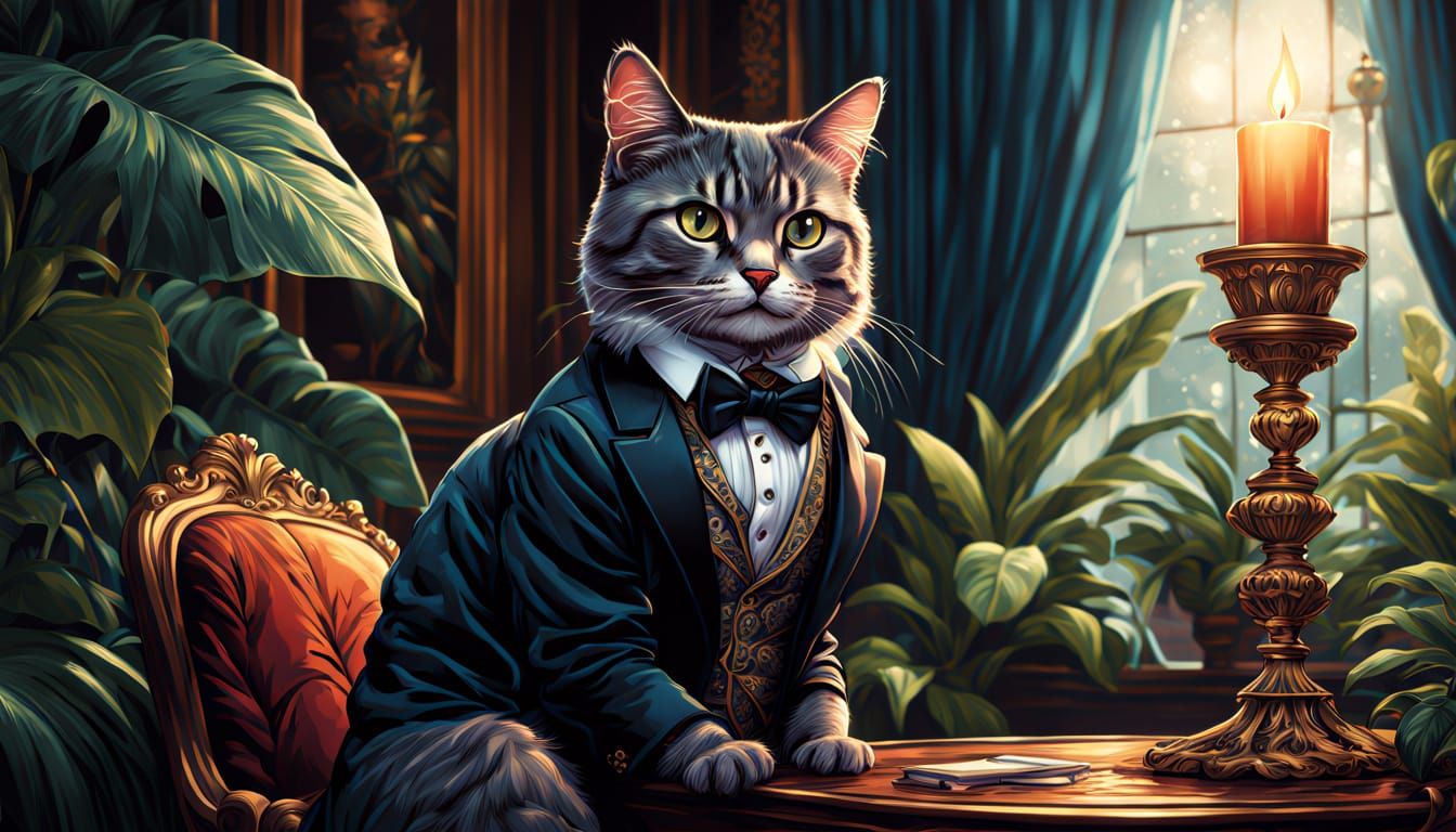 Elegant Aristocratic Cat in Victorian Mansion