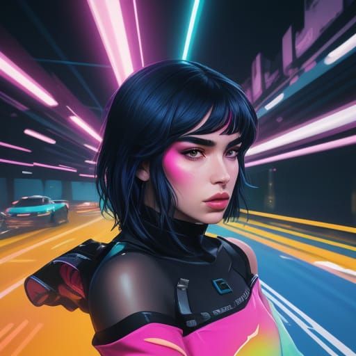 Hyperrealistic Portrait of a Fashion Icon in a Neon Dreamsca...