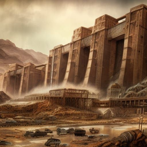 Post-Apocalyptic Hoover Dam Ruins in Mad Max Style