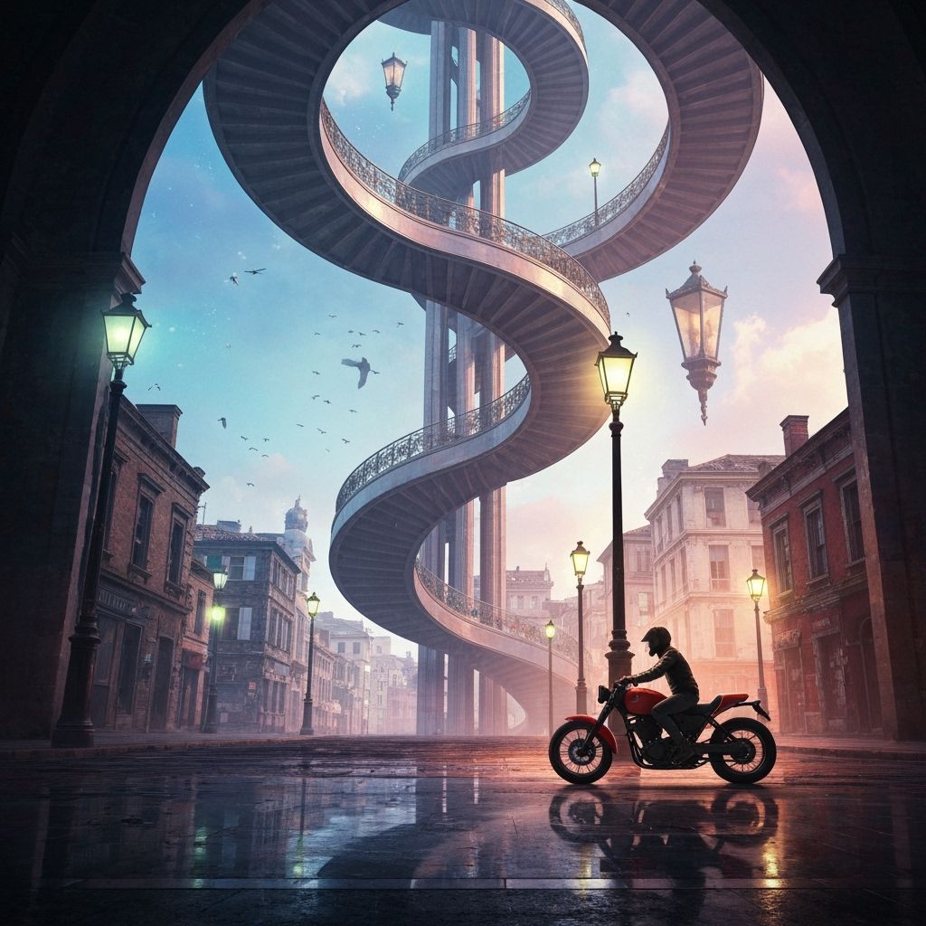 M.C. Escher..Spiral Shelf Futuristic paradoxical art magic r...