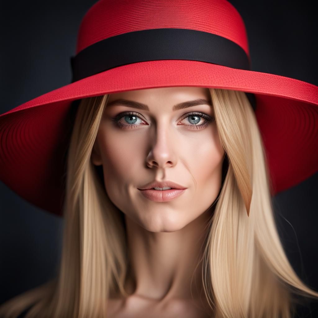 Woman with Red Hat: Hyperrealistic Studio Portrait