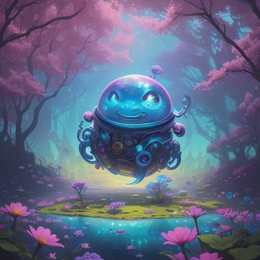 Whimsical, Dreamlike Alien Critter Basks in Sunlight Amidst...