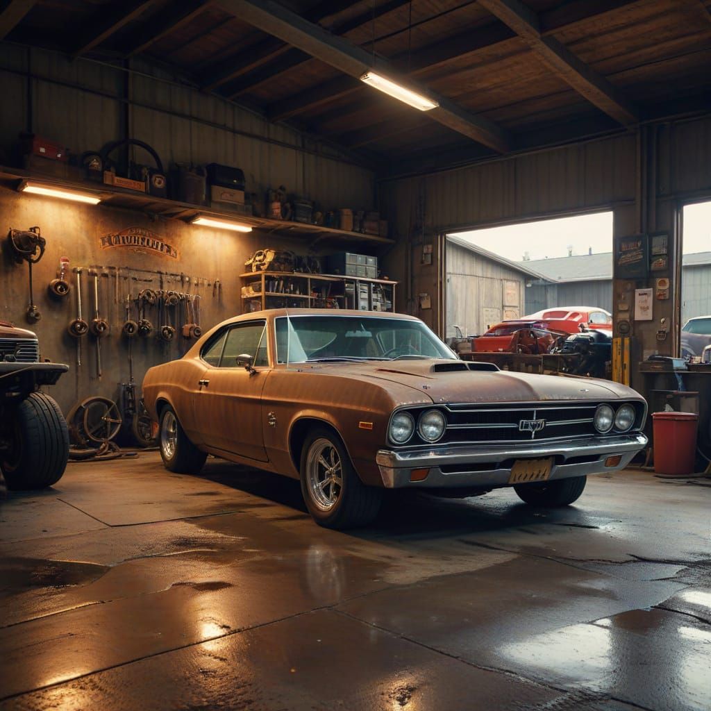 Nostalgic Hotrod Shop Concept Art