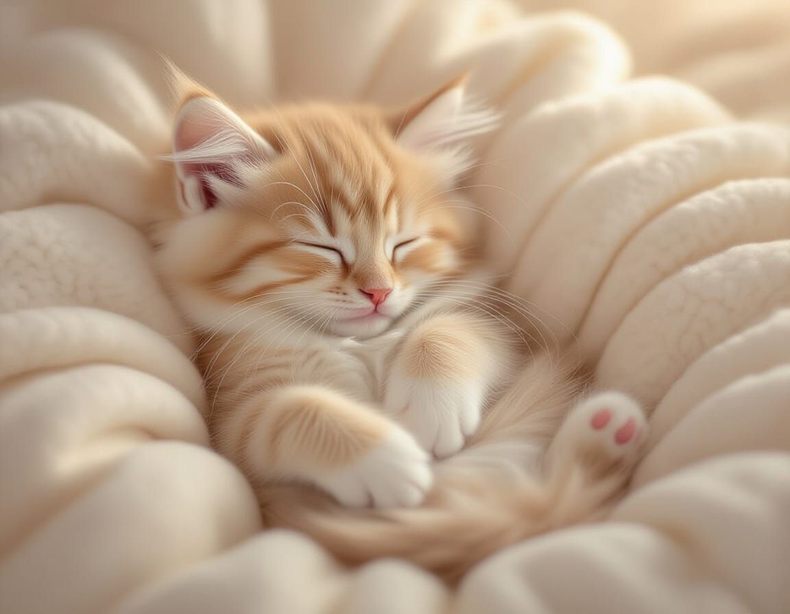 Sleeping Kitten in Gentle Pastel Hues