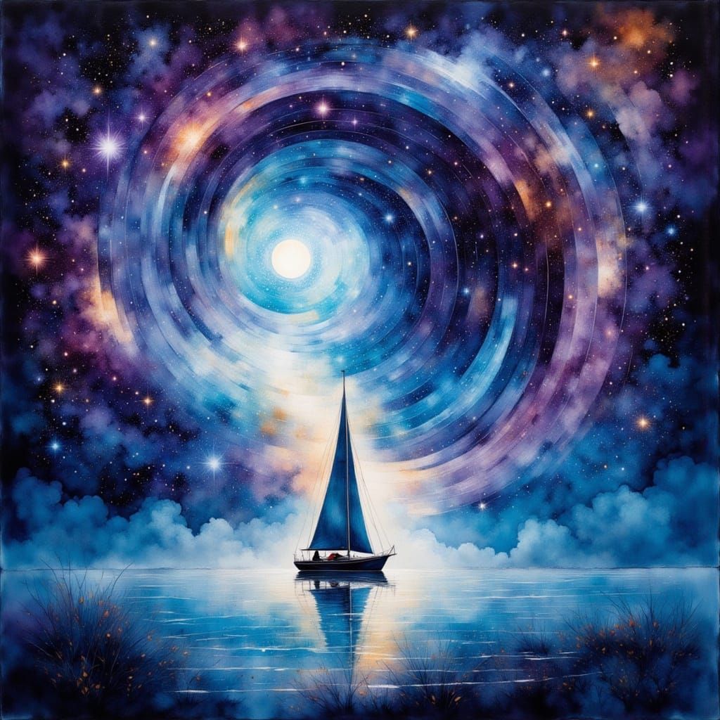 Mystical Sailboat Enters Cosmic Vortex