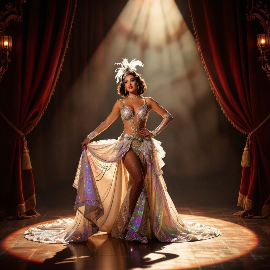 Vintage Showgirl in Opulent Stage Spotlight