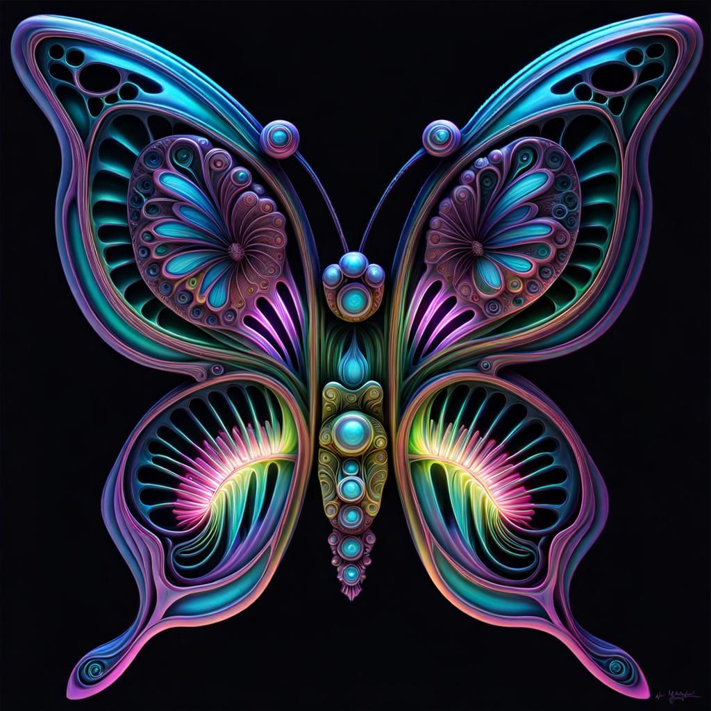 Interdimensional Butterfly Sculpture in Biomechanical Surrea...