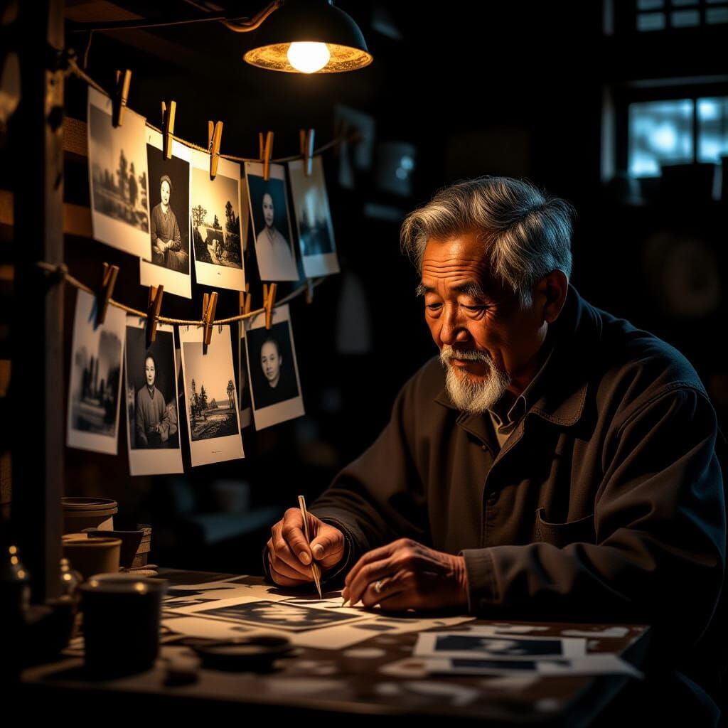 Elderly Man Develops Photos in Rembrandt-Style Darkroom