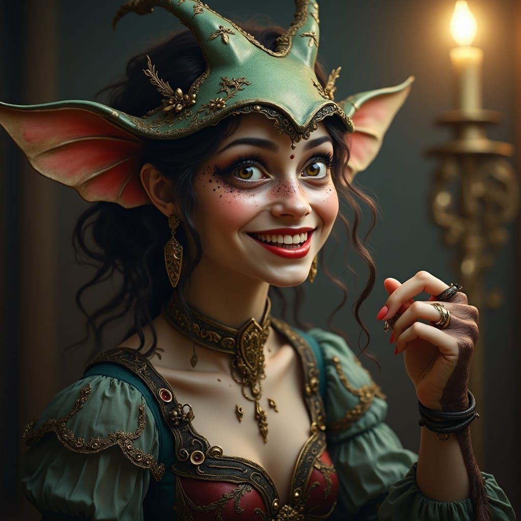 A Playful, Smirking Woman Embodies Carefree Joy in Pewter Hu...