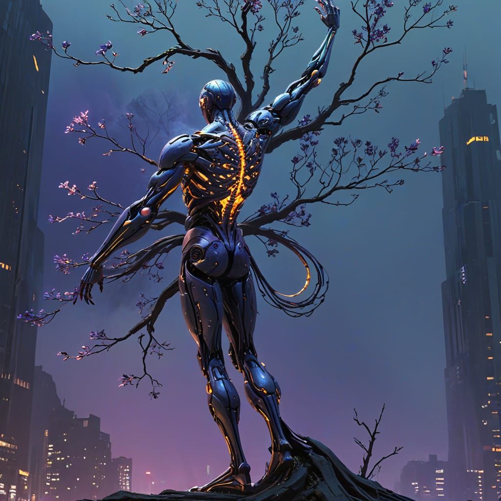 Mystical Cybernetic Being with Steel Protrusions and Golden ...