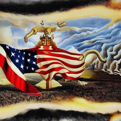 Surreal Melting Flag Landscape in Salvador Dali Style
