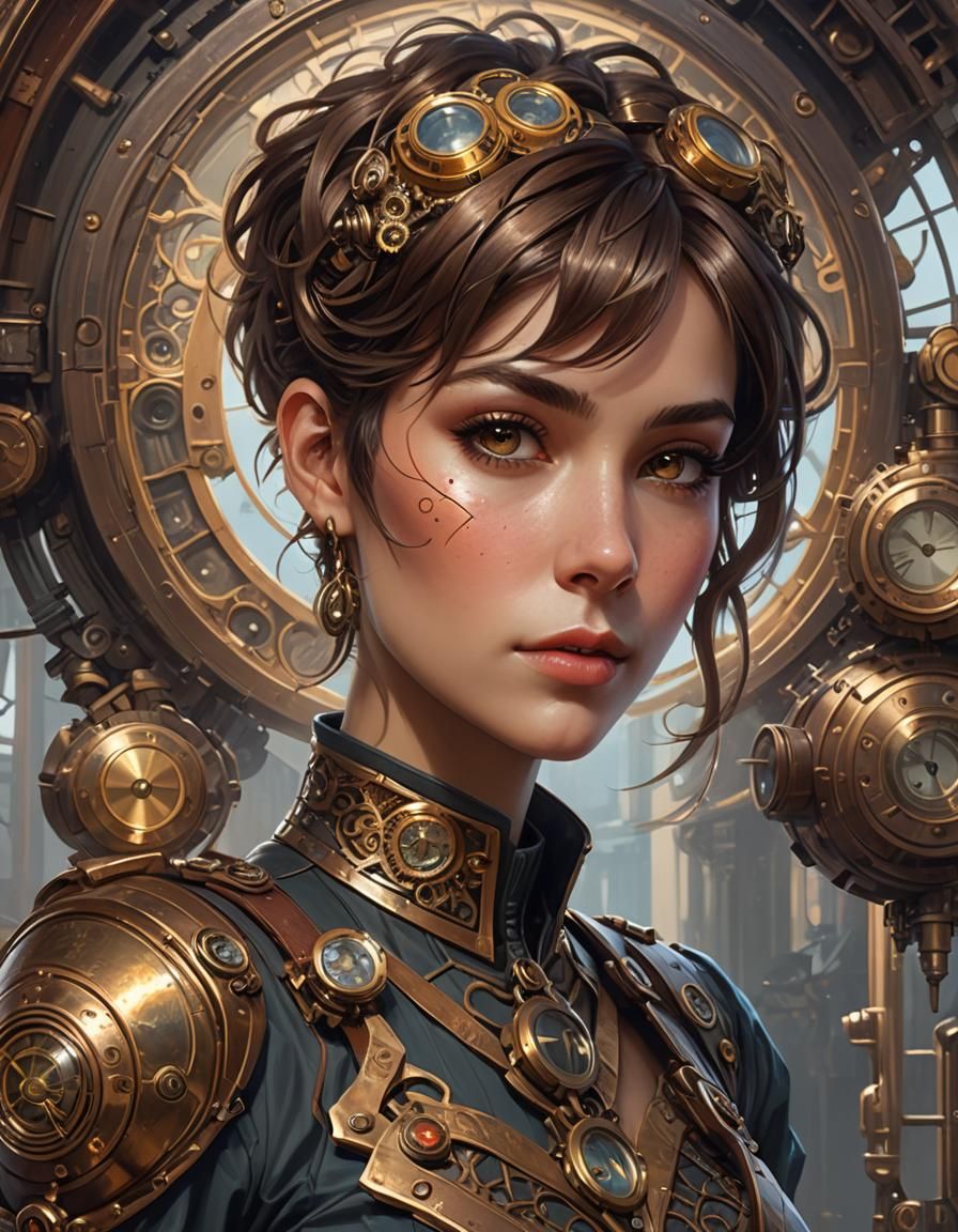 Steampunk Woman Portrait in Hyperdetailed Style