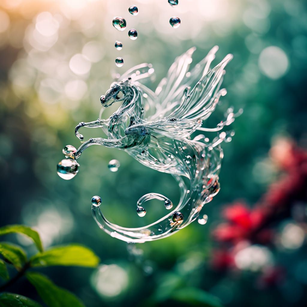 Surreal Water Sculpture in Ethereal Greenery