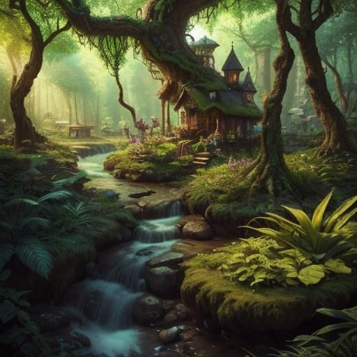 Enchanted Forest with Sentient Plants: Pen and Ink Sketch