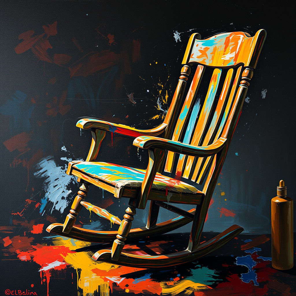 Colorful Rocking Chair: Expressionist Oil Painting