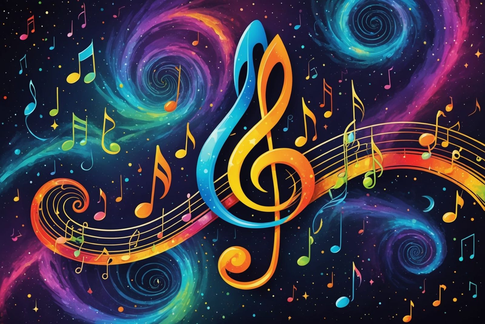 Cosmic Serenade: Vibrant Music Notes in Galaxy