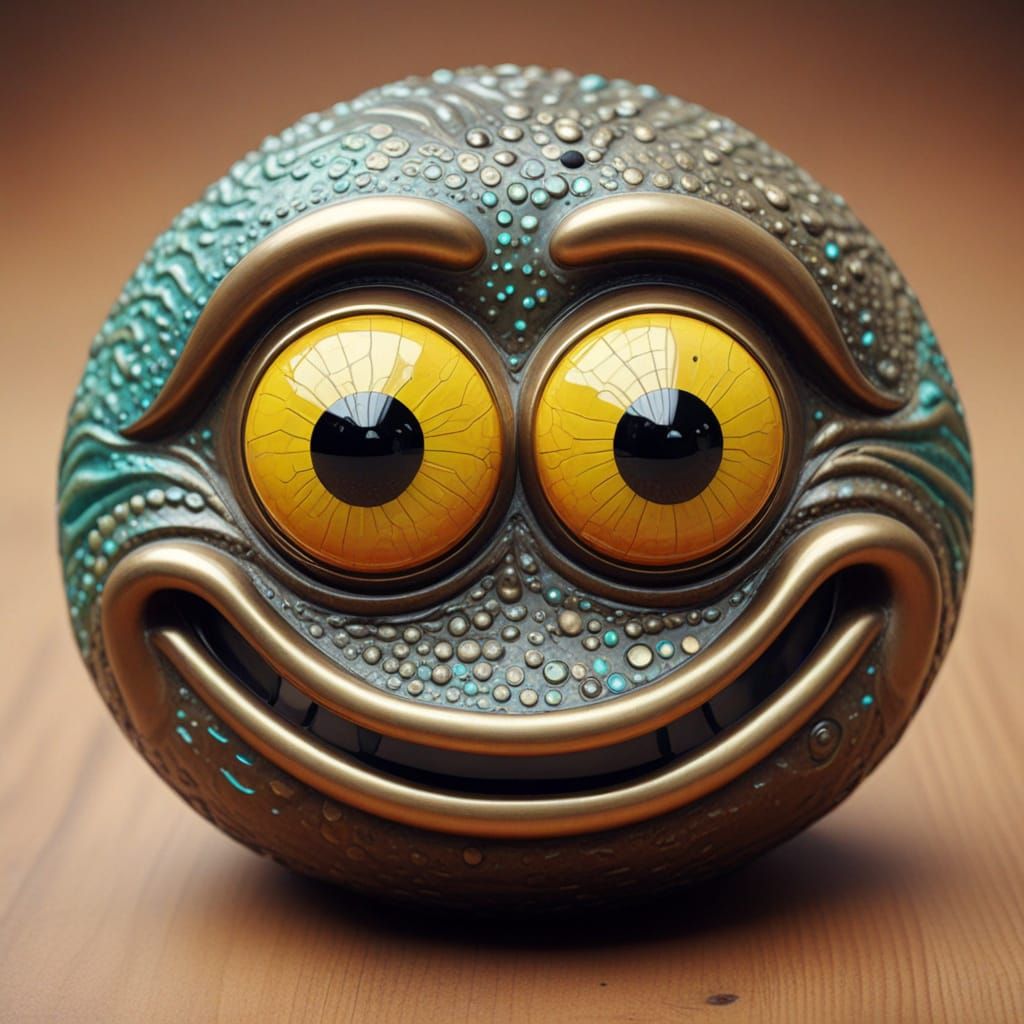 Bronze Three-Eyed Smiley Face Sculpture