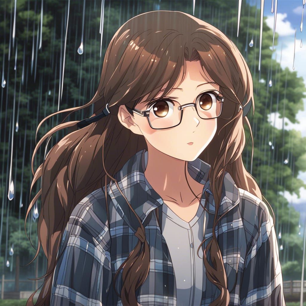 Girl Watches Lightning Storm in Anime Style