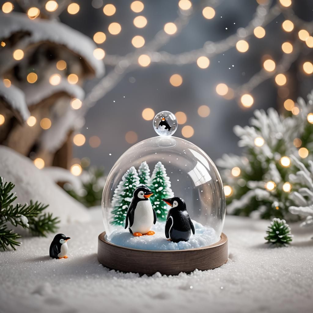 Charming Penguin in Tiny Snow Globe Igloo