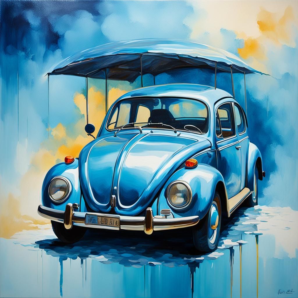 Blue 1968 Beetle in Rembrandt Style