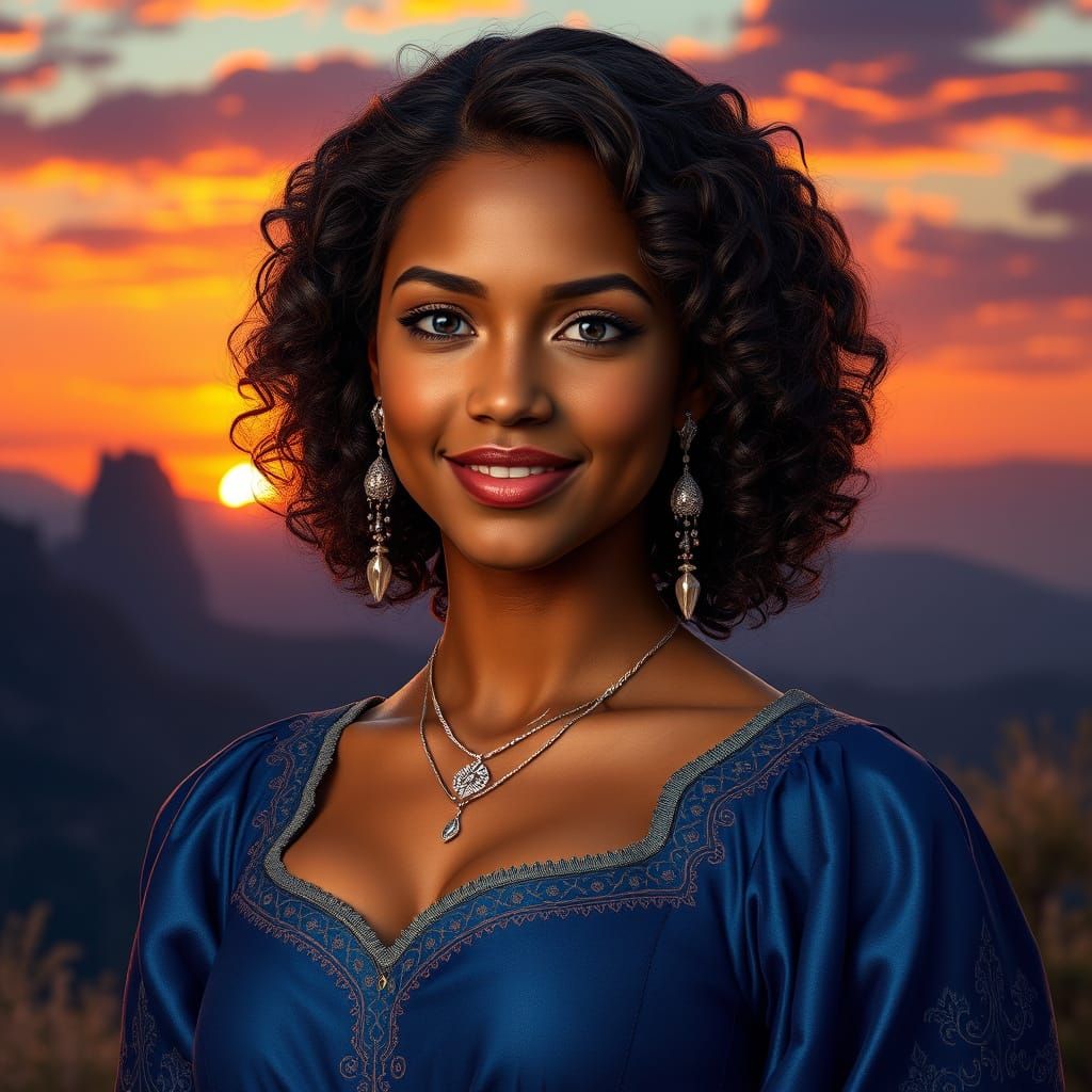 Medieval Fantasy Woman in Sunset Glow