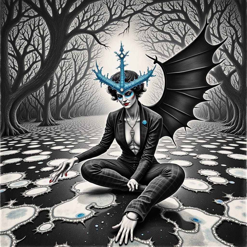 Supervillain Manipulates Ink Blots in Punk Surrealism Style