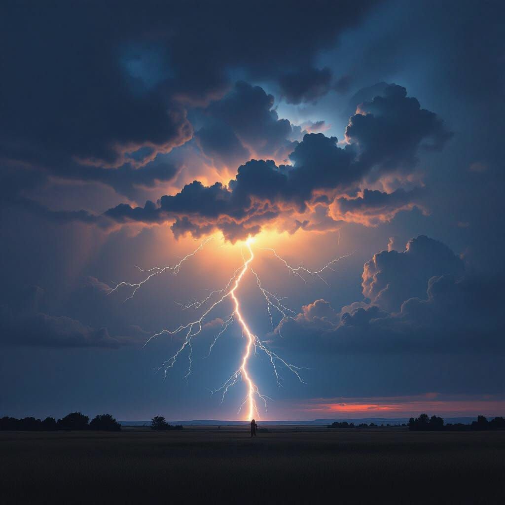 Lightning Bolt Illuminates a Cloudy Night