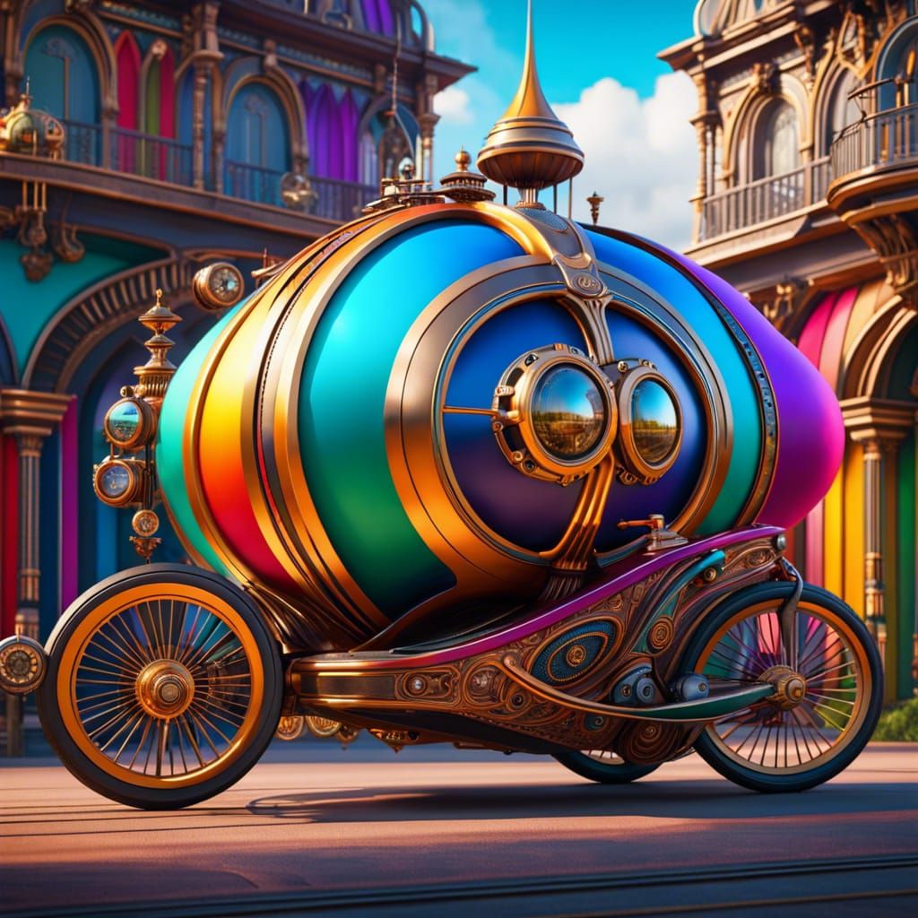 Ornate Steampunk Flying Bicycles in Fantasy Concept Art