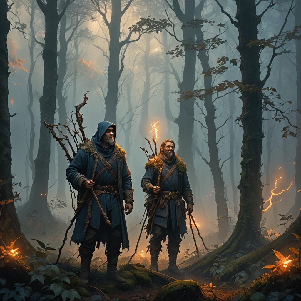 Blind Woodsman in Misty Forest: Fantasy Concept Art