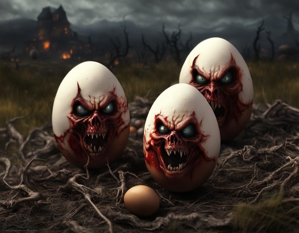 Sinister Demon Eggs in Apocalyptic Landscape