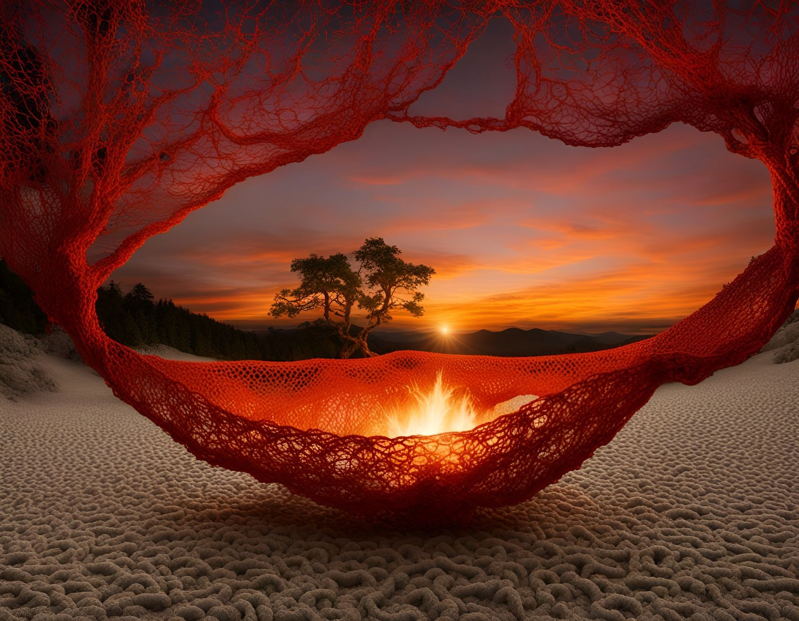 Surreal Crocheted World with Dramatic Lighting