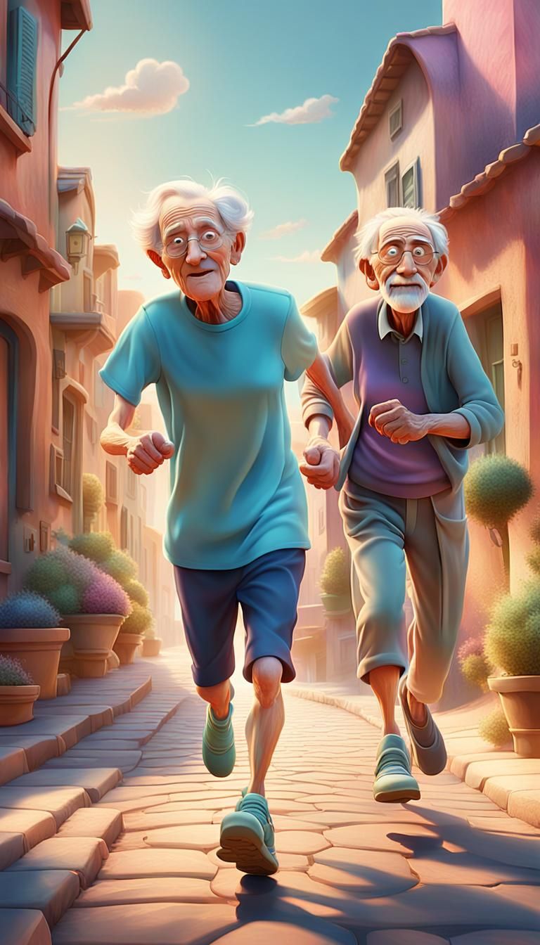 Boy Helps Elderly Run, Pixar-Inspired 3D Art
