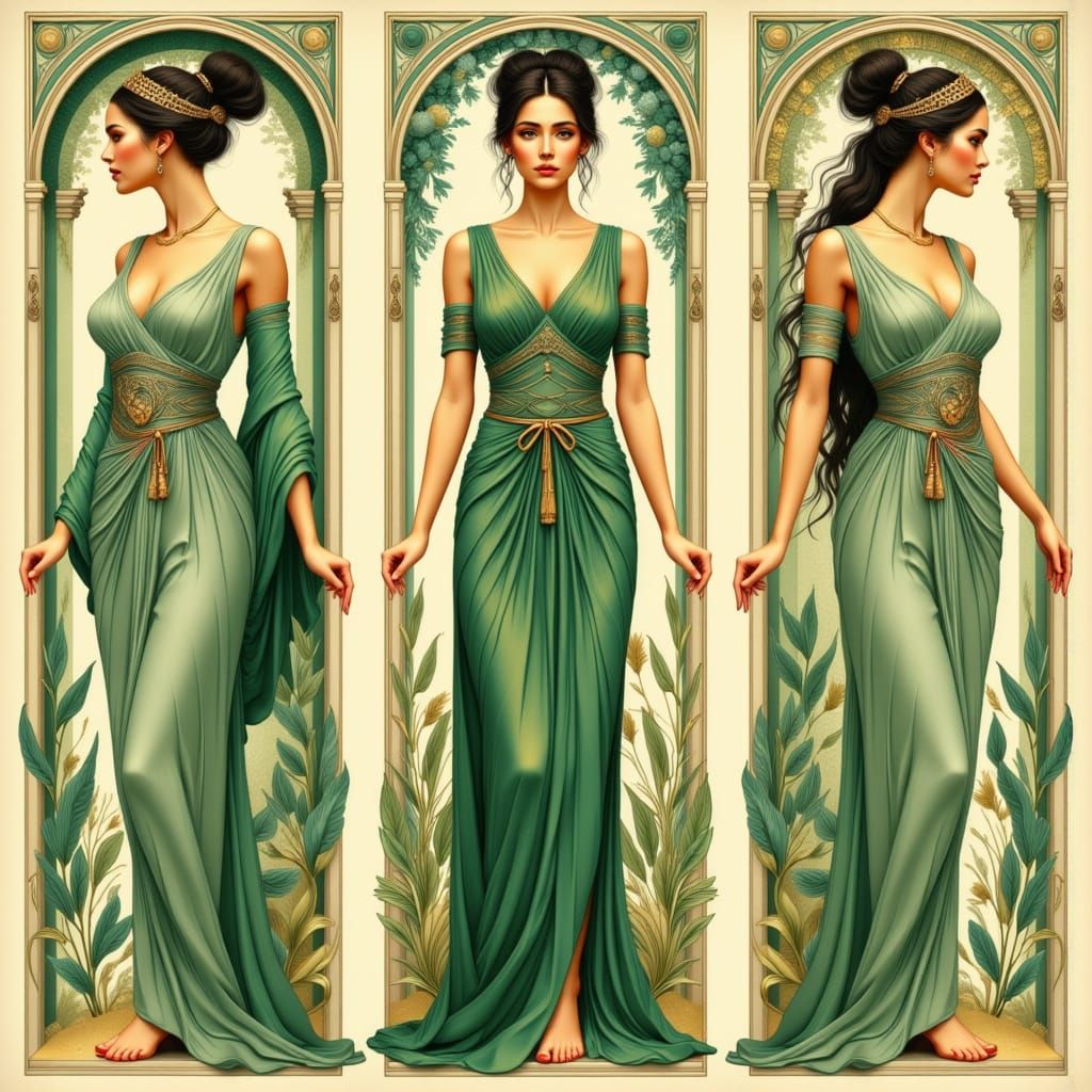 Art Deco Goddesses in Rich Green Palette