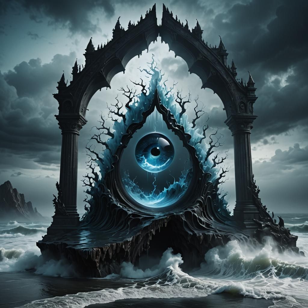 Ominous Glass Beast in Swirling Fog: A 3D Render