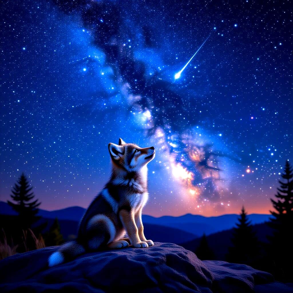 Wolf Pup Gazing at the Milky Way