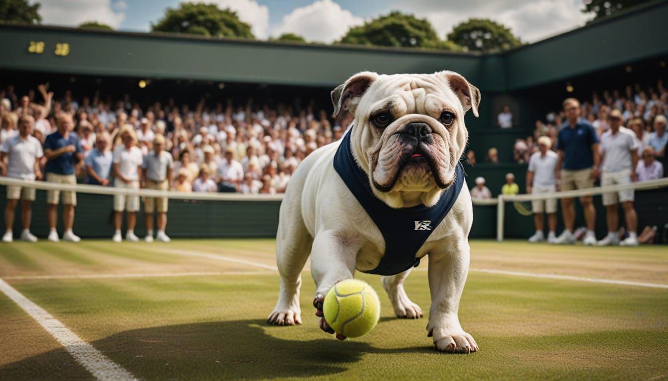 Bulldog Tennis Star at Wimbledon in Vintage Style