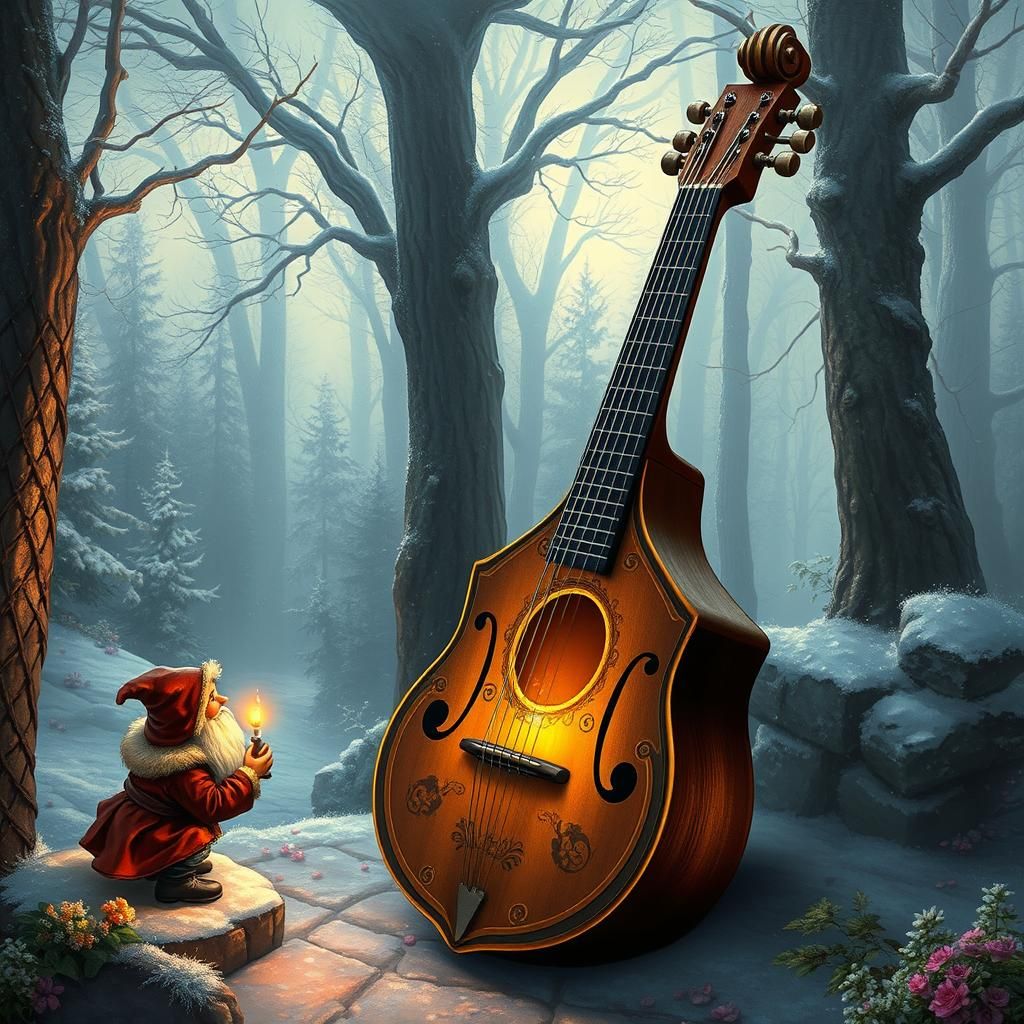 a magical musical instrument Oud you can see the fantasy landscape of Snow White and the dwarves