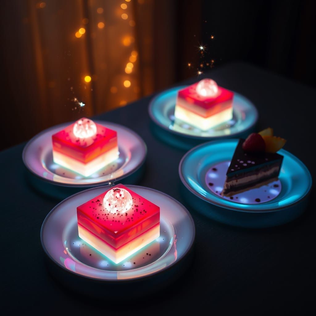 Glowing Desserts Emit Ethereal Light on Table
