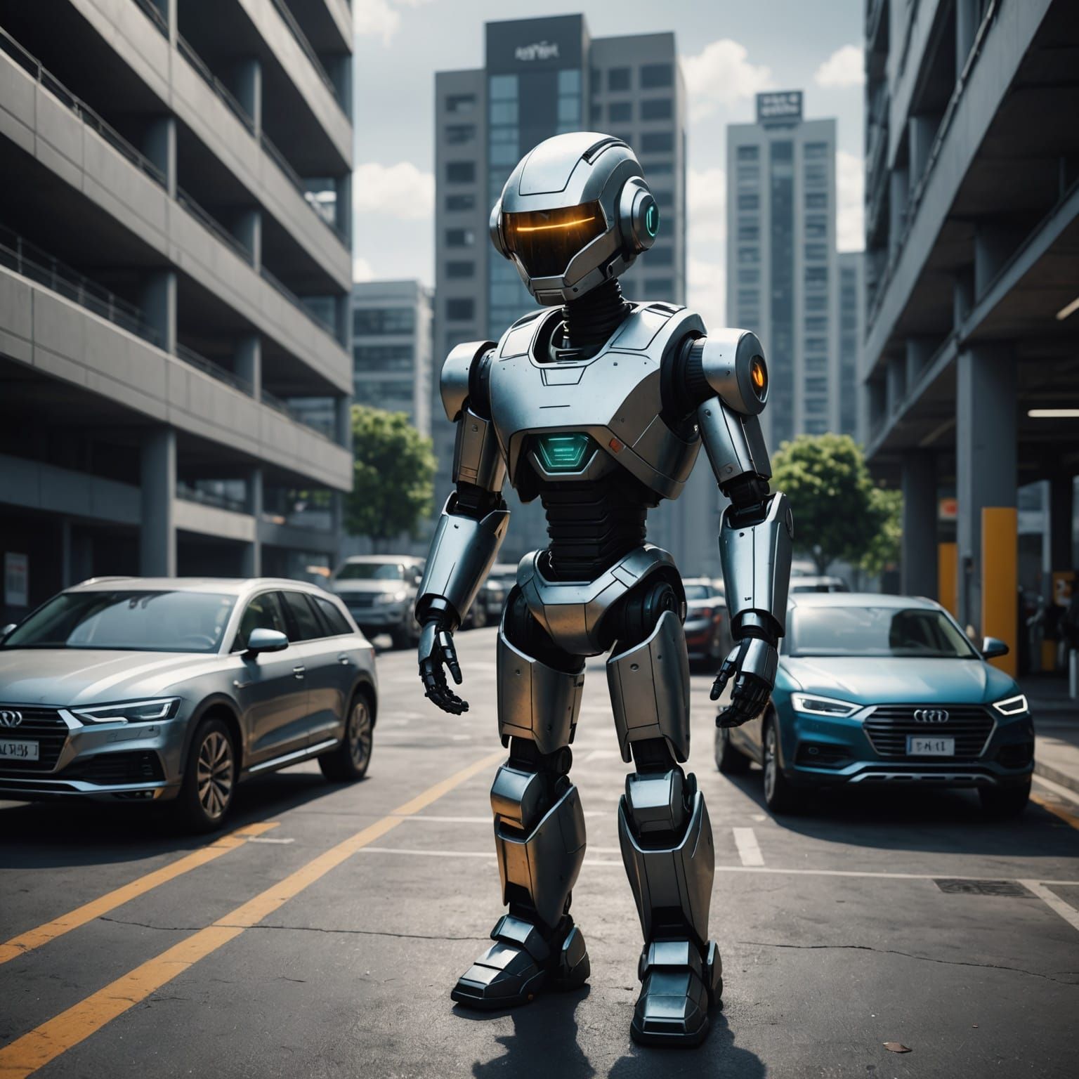 Marvin the Android Parks Cars: Matte Painting