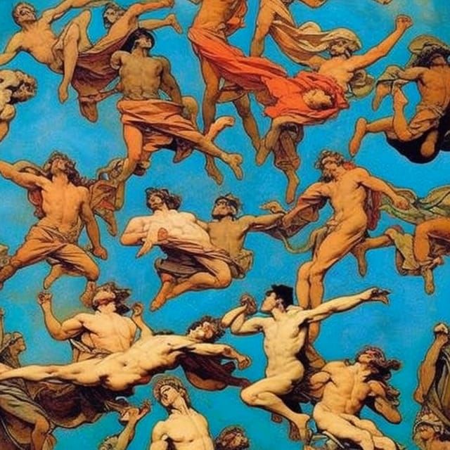 Men Falling From Sky in Renaissance Style