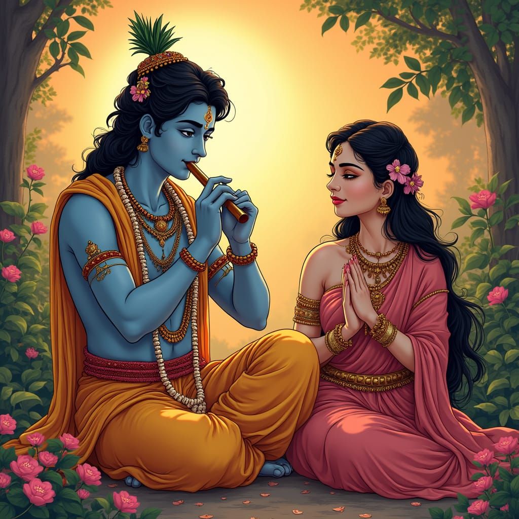 Krishna and Radha in Anime Manga Style