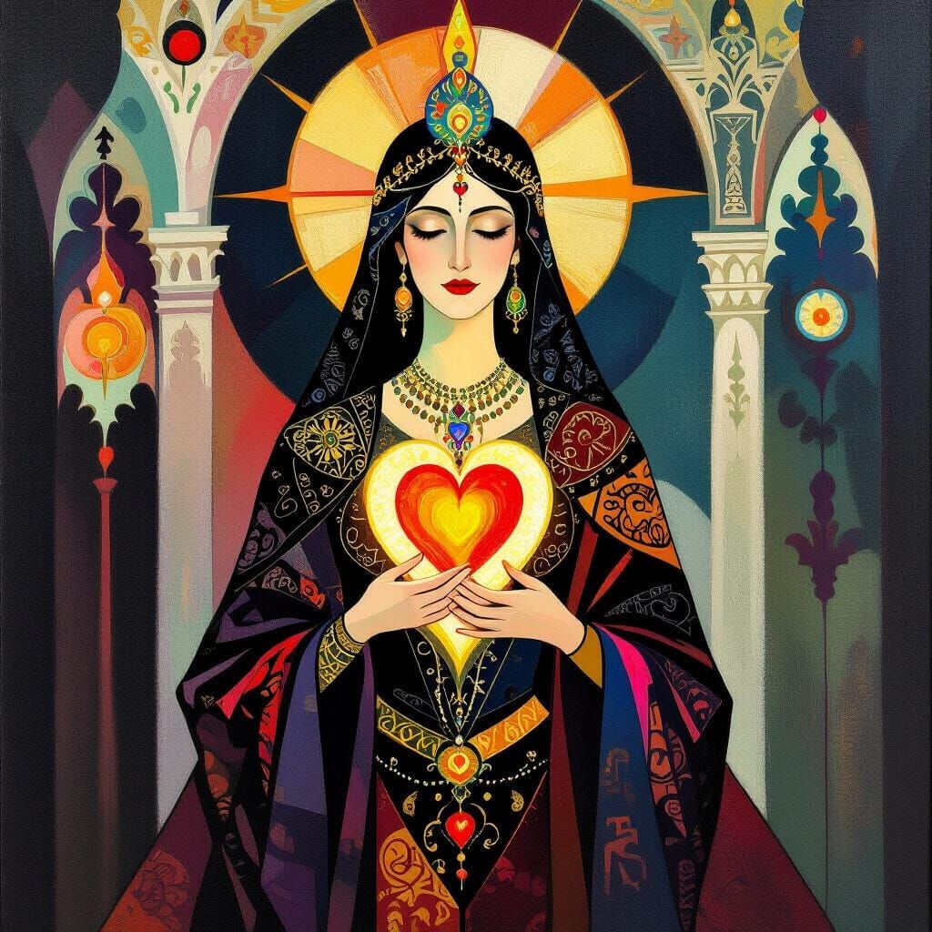 Mystical Woman with Sacred Heart in Kandinsky Style