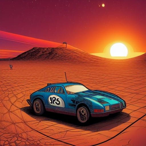 Desert Car Race in Comic Book Style